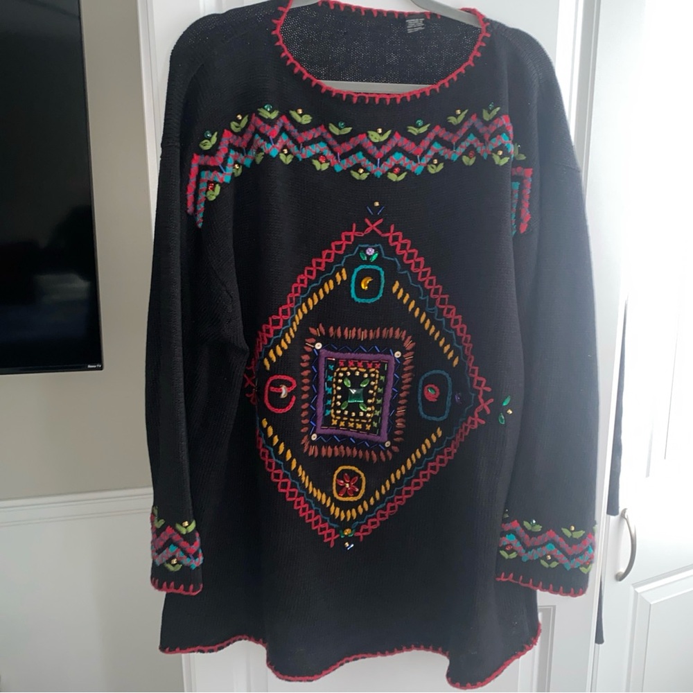 Carole Little Vintage Hand Woven Beaded Sweater plus -Size 2X